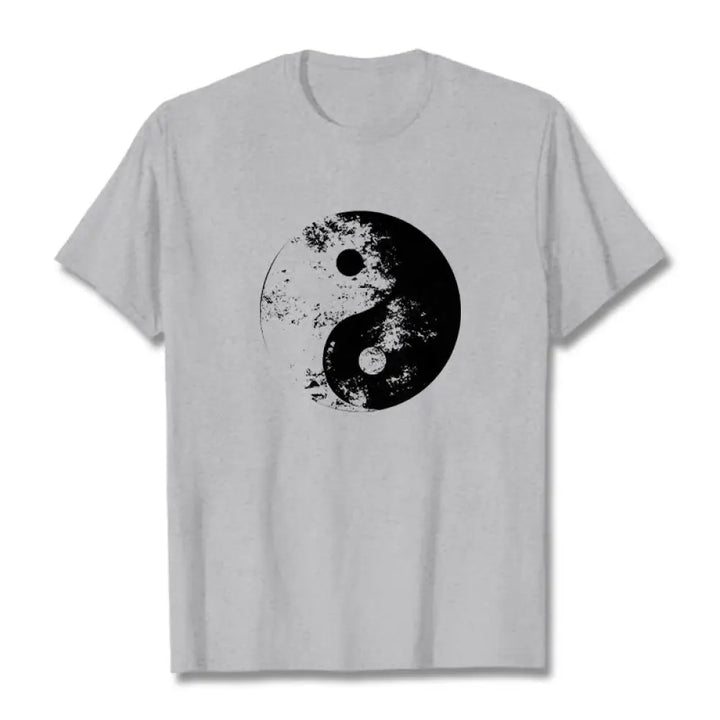 Buddha Stones Yin Yang Tai Chi Pattern Cotton Tee T-shirt - LightGrey / S - T-Shirts