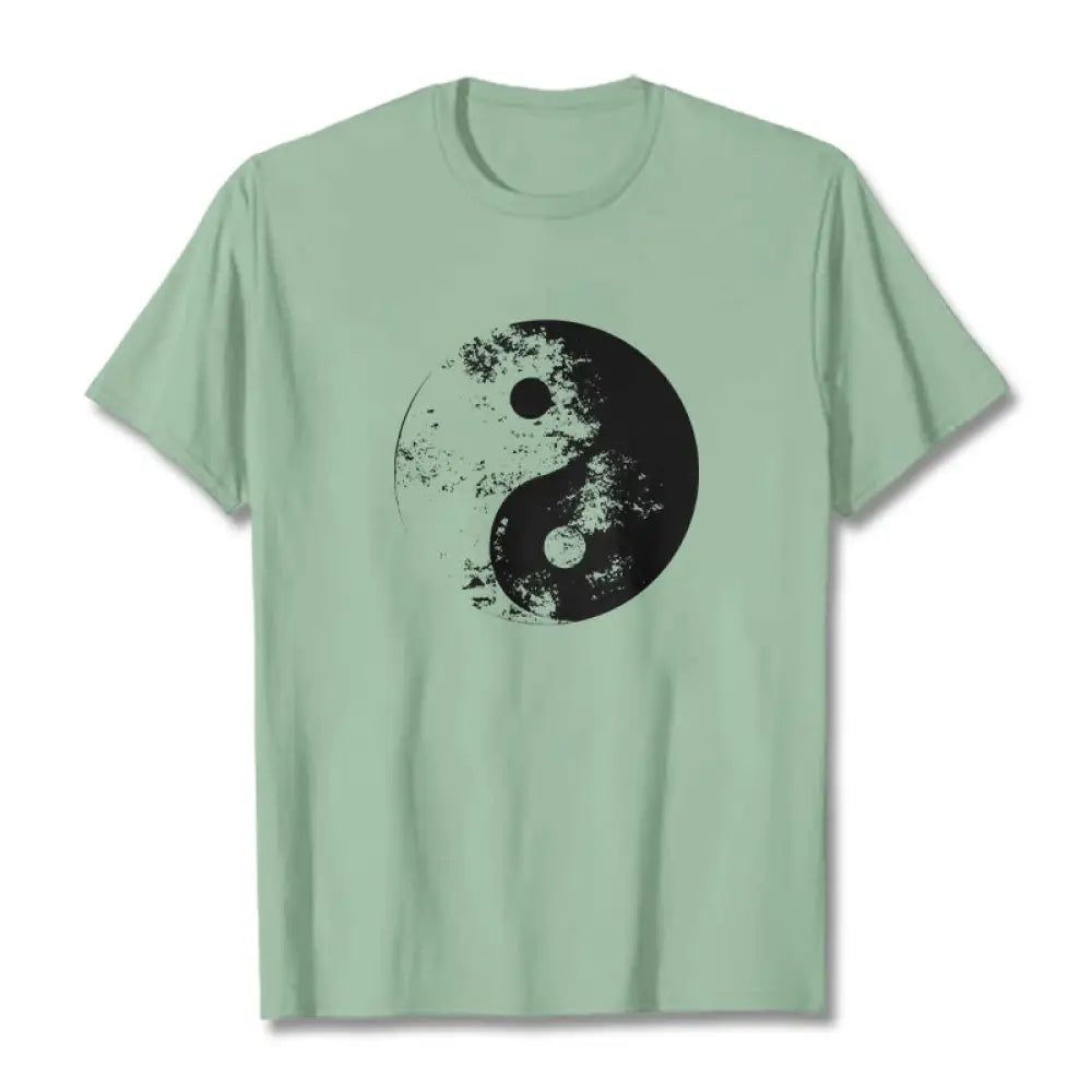Buddha Stones Yin Yang Tai Chi Pattern Cotton Tee T-shirt - PaleGreen / S - T-Shirts