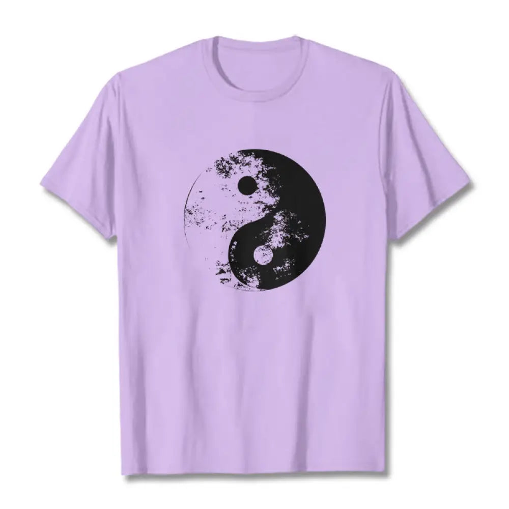 Buddha Stones Yin Yang Tai Chi Pattern Cotton Tee T-shirt - Plum / S - T-Shirts