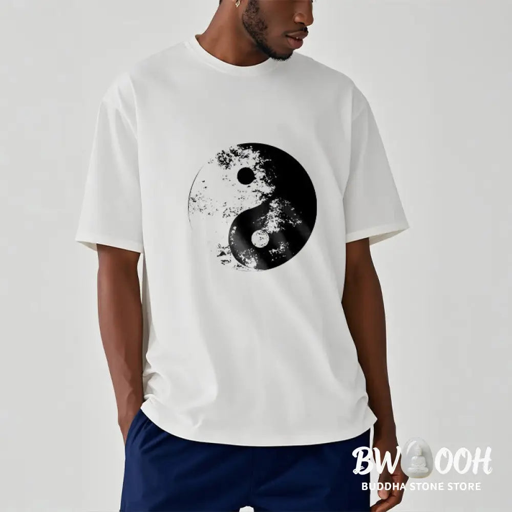 Buddha Stones Yin Yang Tai Chi Pattern Cotton Tee T-shirt - T-Shirts