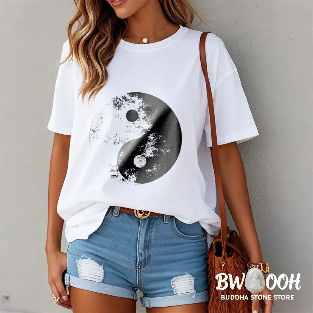 Buddha Stones Yin Yang Tai Chi Pattern Cotton Tee T-shirt - T-Shirts