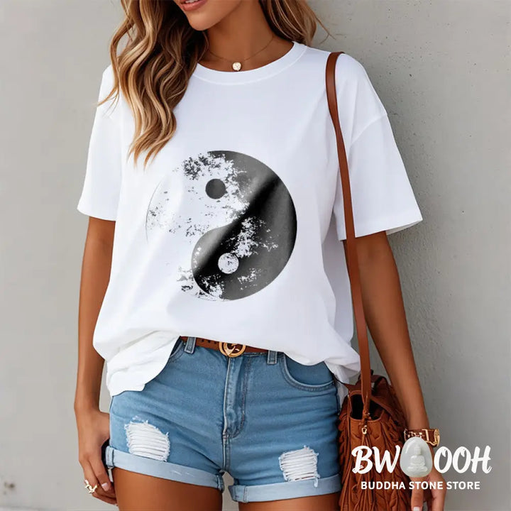 Buddha Stones Yin Yang Tai Chi Pattern Cotton Tee T-shirt - T-Shirts