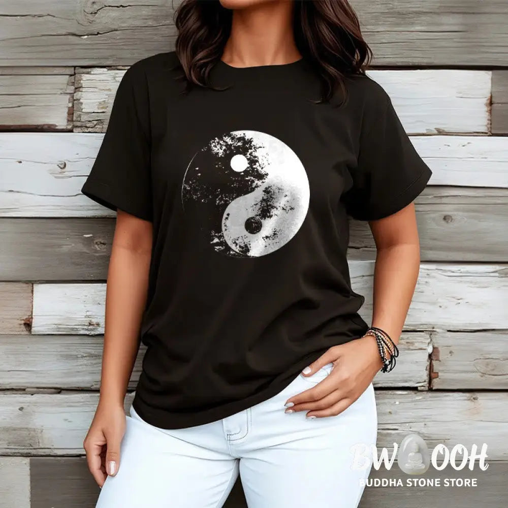 Buddha Stones Yin Yang Tai Chi Pattern Cotton Tee T-shirt - T-Shirts