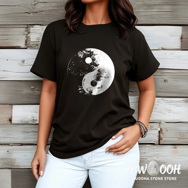Buddha Stones Yin Yang Tai Chi Pattern Cotton Tee T-shirt - T-Shirts