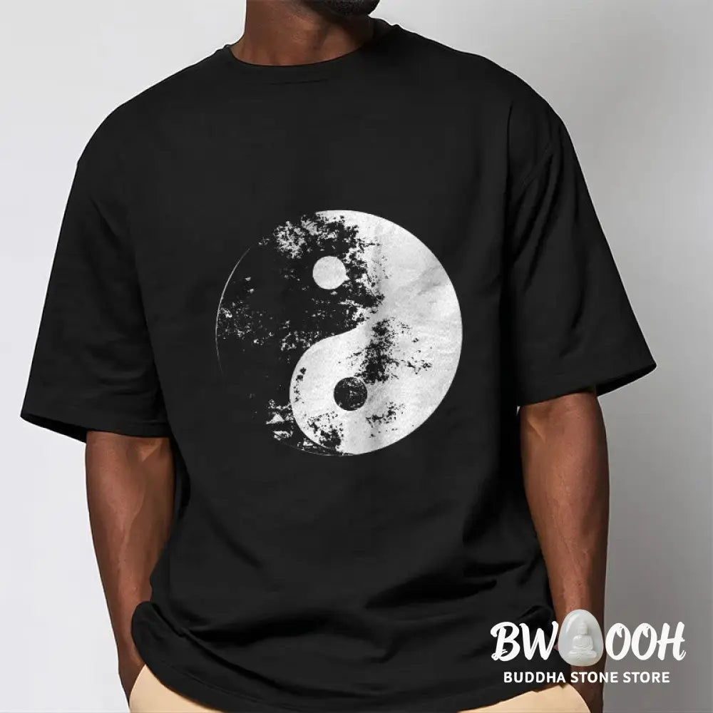 Buddha Stones Yin Yang Tai Chi Pattern Cotton Tee T-shirt - T-Shirts