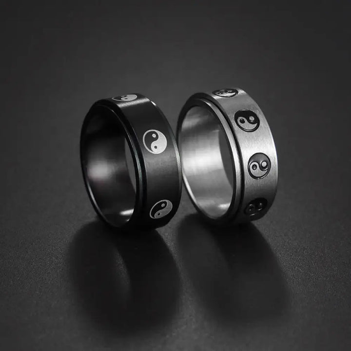 BWOOOH Yin Yang Titanium Steel Balance Rotatable Ring — natural stone crystal healing bracelet for spiritual healing and m...