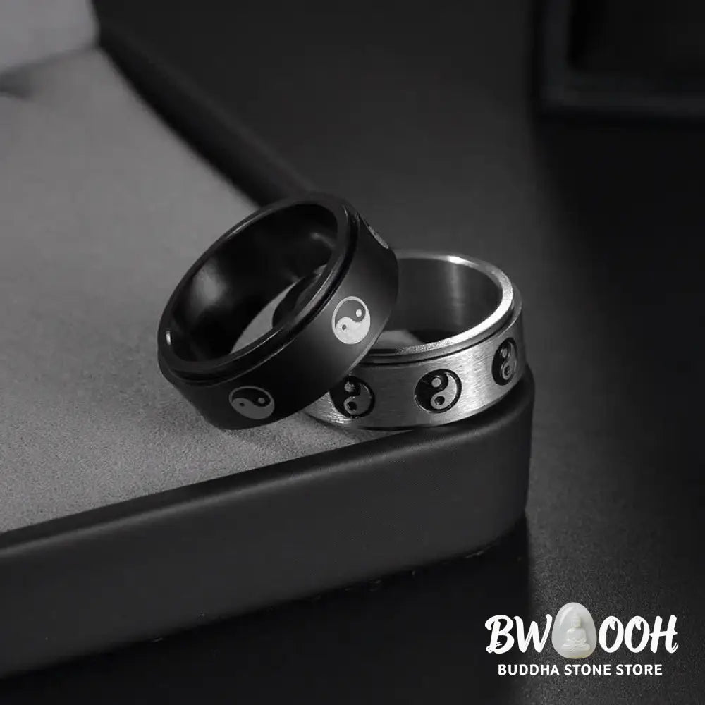 Buddha Stones Yin Yang Titanium Steel Balance Rotatable Ring - BWOOOH - Ring