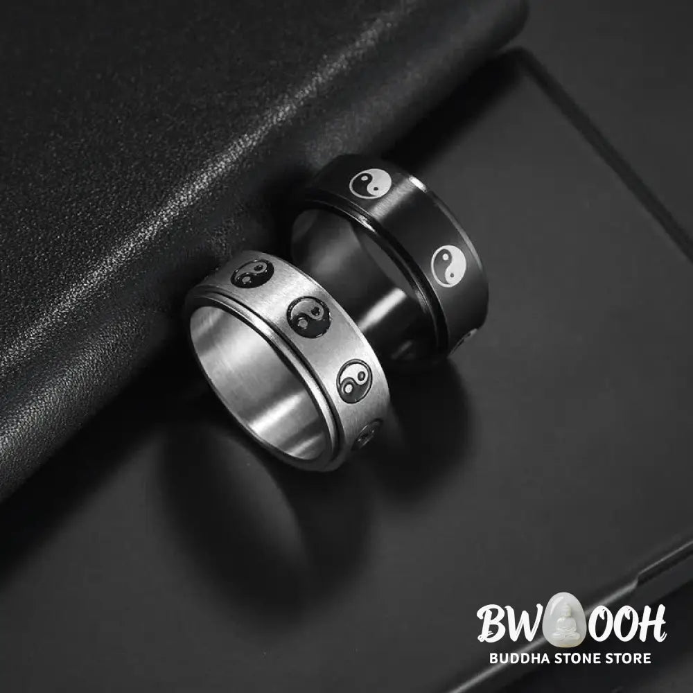 Buddha Stones Yin Yang Titanium Steel Balance Rotatable Ring - BWOOOH - Ring