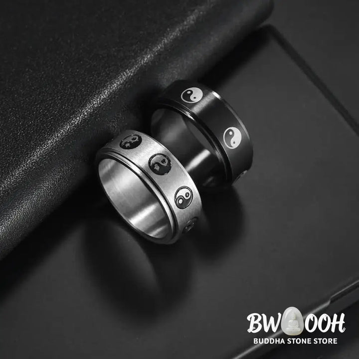 Buddha Stones Yin Yang Titanium Steel Balance Rotatable Ring - BWOOOH - Ring