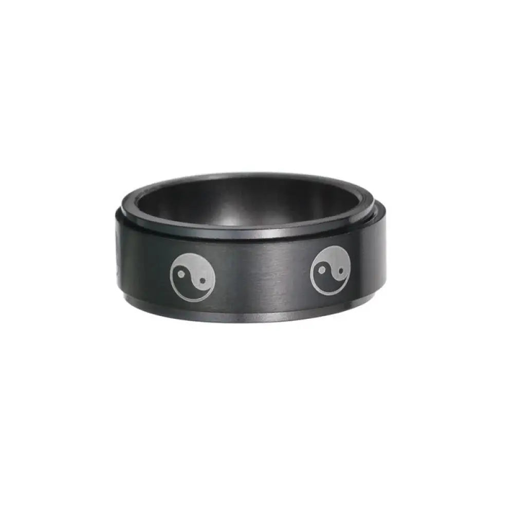 Buddha Stones Yin Yang Titanium Steel Balance Rotatable Ring - BWOOOH - Black / US6 - Ring
