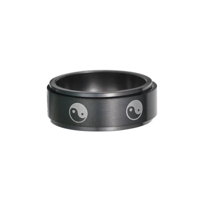 Buddha Stones Yin Yang Titanium Steel Balance Rotatable Ring - BWOOOH - Black / US6 - Ring