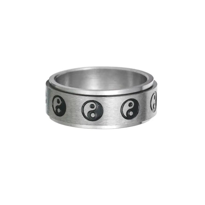 Buddha Stones Yin Yang Titanium Steel Balance Rotatable Ring - BWOOOH - Silver / US6 - Ring