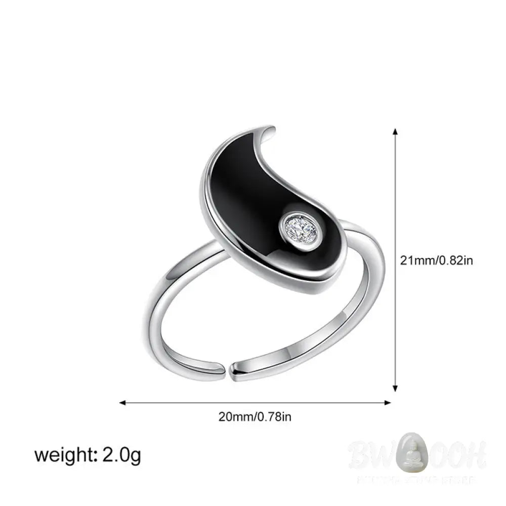 Buddha Stones Yin Yang Titanium Steel Cuff Balance Couple Ring - Titanium Steel - Ring