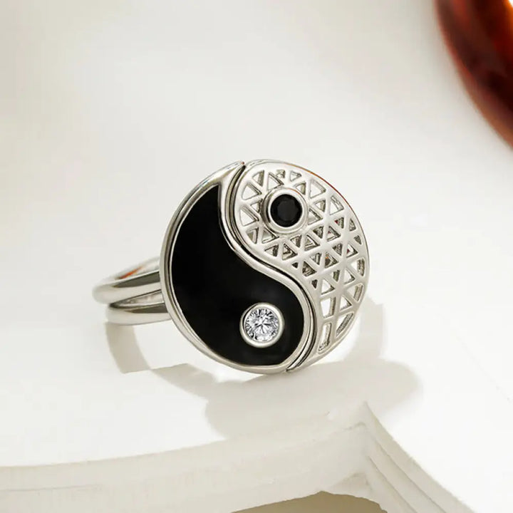 BWOOOH Yin Yang Titanium Steel Cuff Balance Couple Ring — natural stone crystal healing bracelet for spiritual healing and...