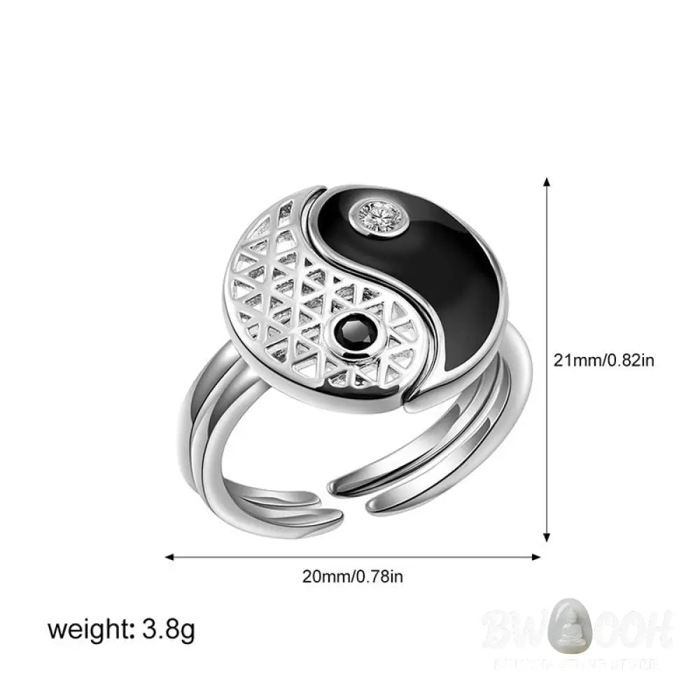 Buddha Stones Yin Yang Titanium Steel Cuff Balance Couple Ring - Titanium Steel - Ring