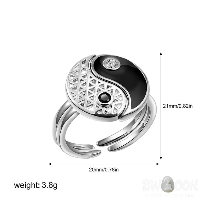 Buddha Stones Yin Yang Titanium Steel Cuff Balance Couple Ring - Titanium Steel - Ring