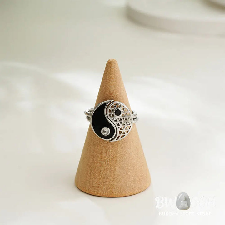 Buddha Stones Yin Yang Titanium Steel Cuff Balance Couple Ring - Titanium Steel - Ring