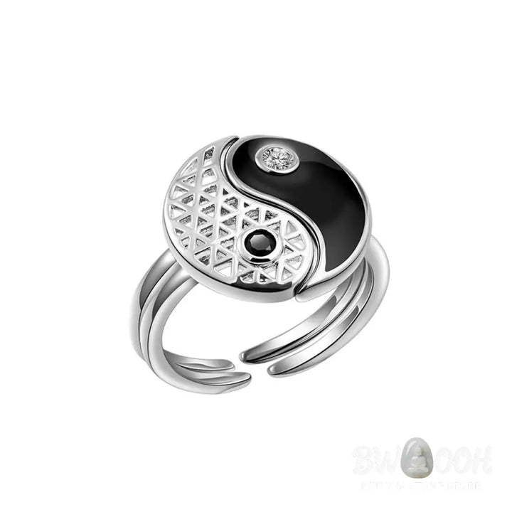 Buddha Stones Yin Yang Titanium Steel Cuff Balance Couple Ring - Titanium Steel - Ring