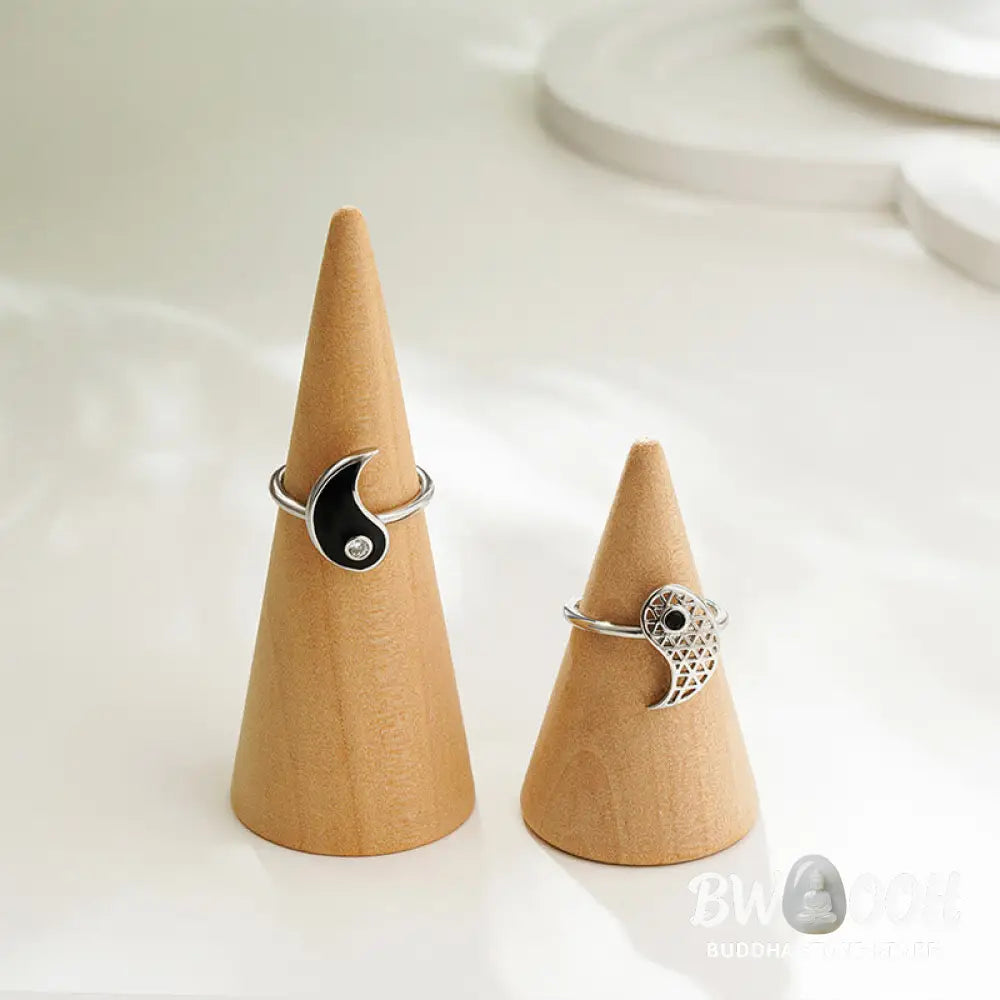Buddha Stones Yin Yang Titanium Steel Cuff Balance Couple Ring - Titanium Steel - Ring