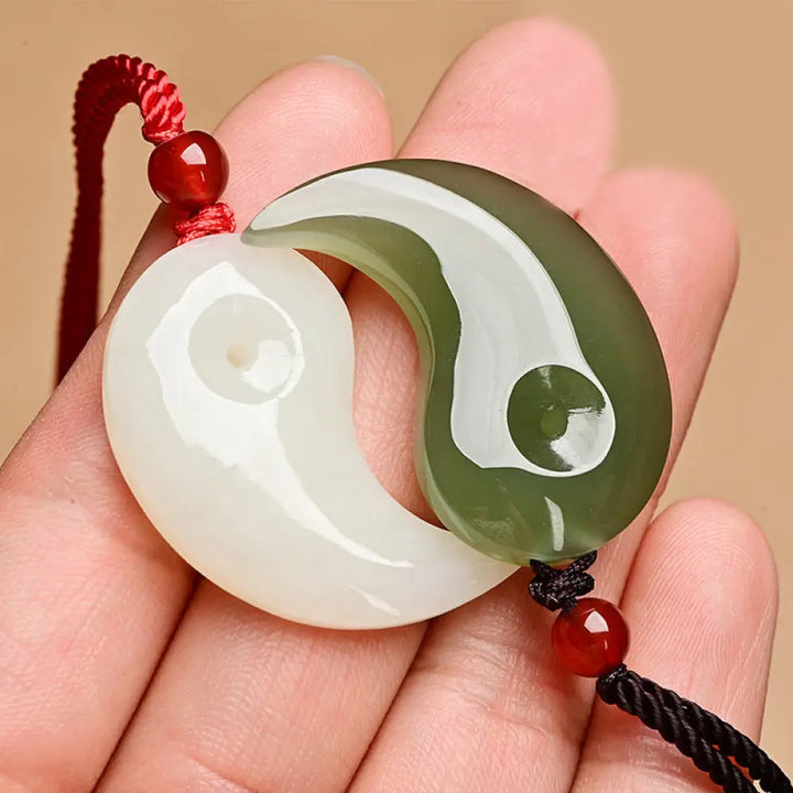 BWOOOH Yin Yang White Jade Cyan Jade Protection Blessing Necklace String Pendant