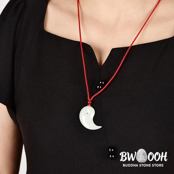 Buddha Stones Yin Yang White Jade Cyan Jade Protection Blessing Necklace String Pendant - BWOOOH - Necklaces &amp; Pendants