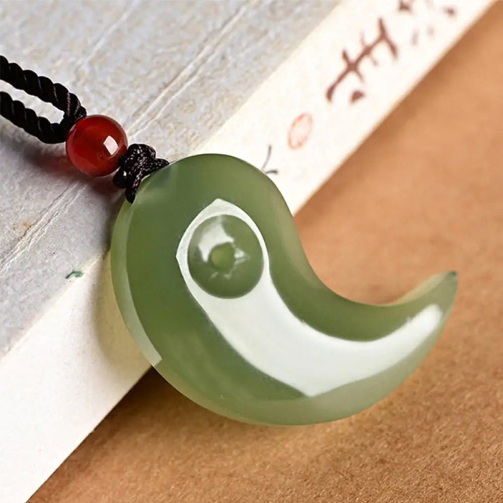 Buddha Stones Yin Yang White Jade Cyan Jade Protection Blessing Necklace String Pendant - BWOOOH - Cyan Jade