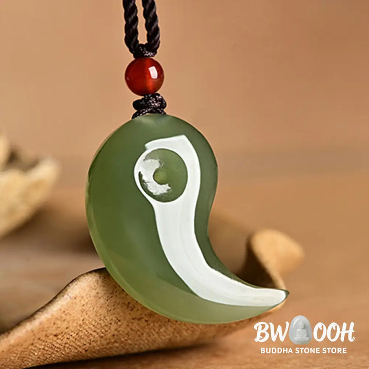 Buddha Stones Yin Yang White Jade Cyan Jade Protection Blessing Necklace String Pendant - BWOOOH - Necklaces &amp; Pendants