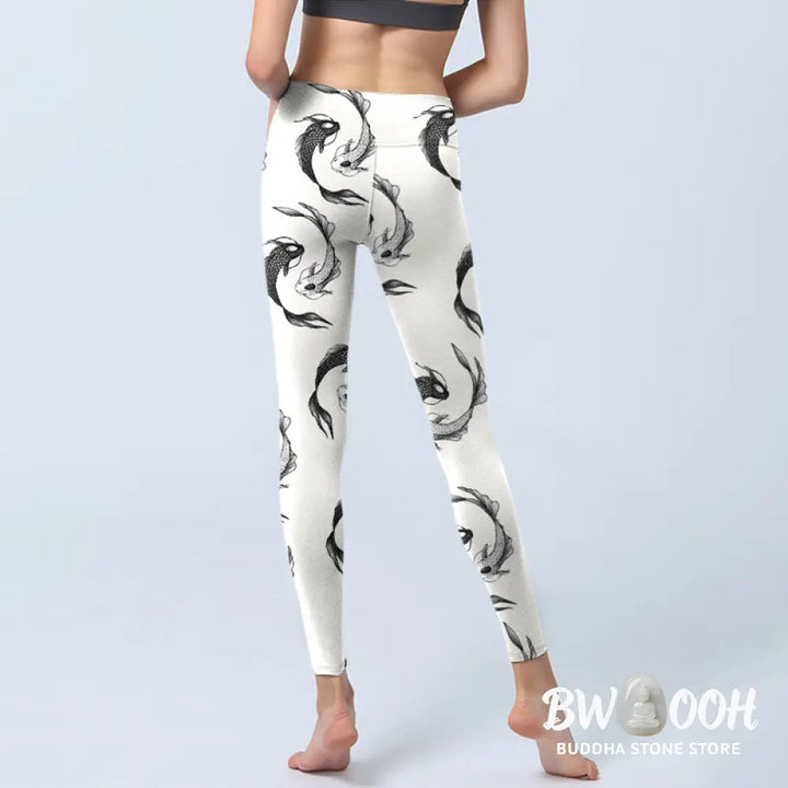 BWOOOH koi fish print yoga leggings - YinYang Koi Fish Pattern Print Gym Leggi