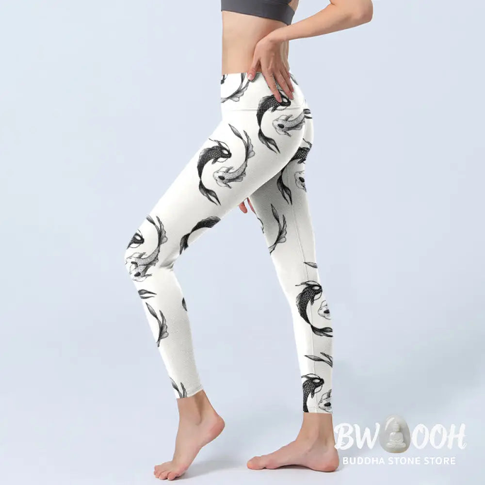 BWOOOH koi fish print yoga leggings - YinYang Koi Fish Pattern Print Gym Leggi