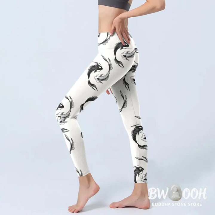 BWOOOH koi fish print yoga leggings - YinYang Koi Fish Pattern Print Gym Leggi