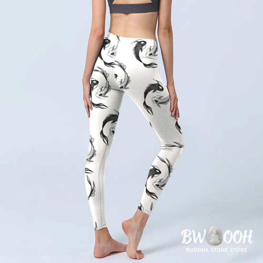 BWOOOH koi fish print yoga leggings - YinYang Koi Fish Pattern Print Gym Leggi