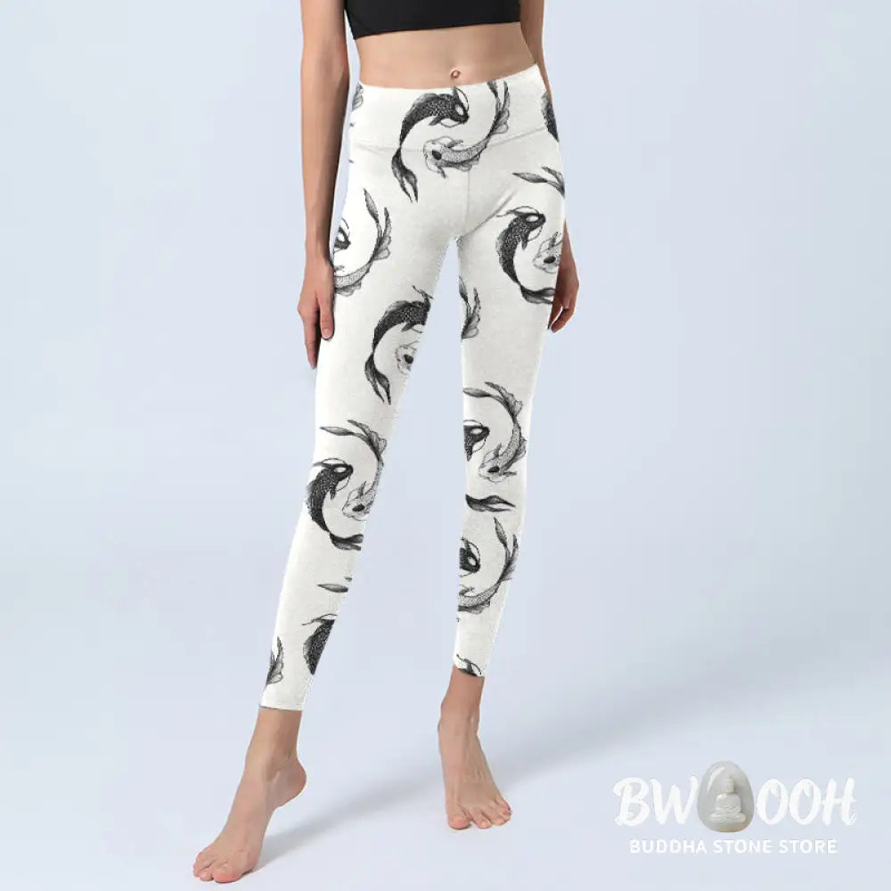 BWOOOH koi fish print yoga leggings - YinYang Koi Fish Pattern Print Gym Leggi