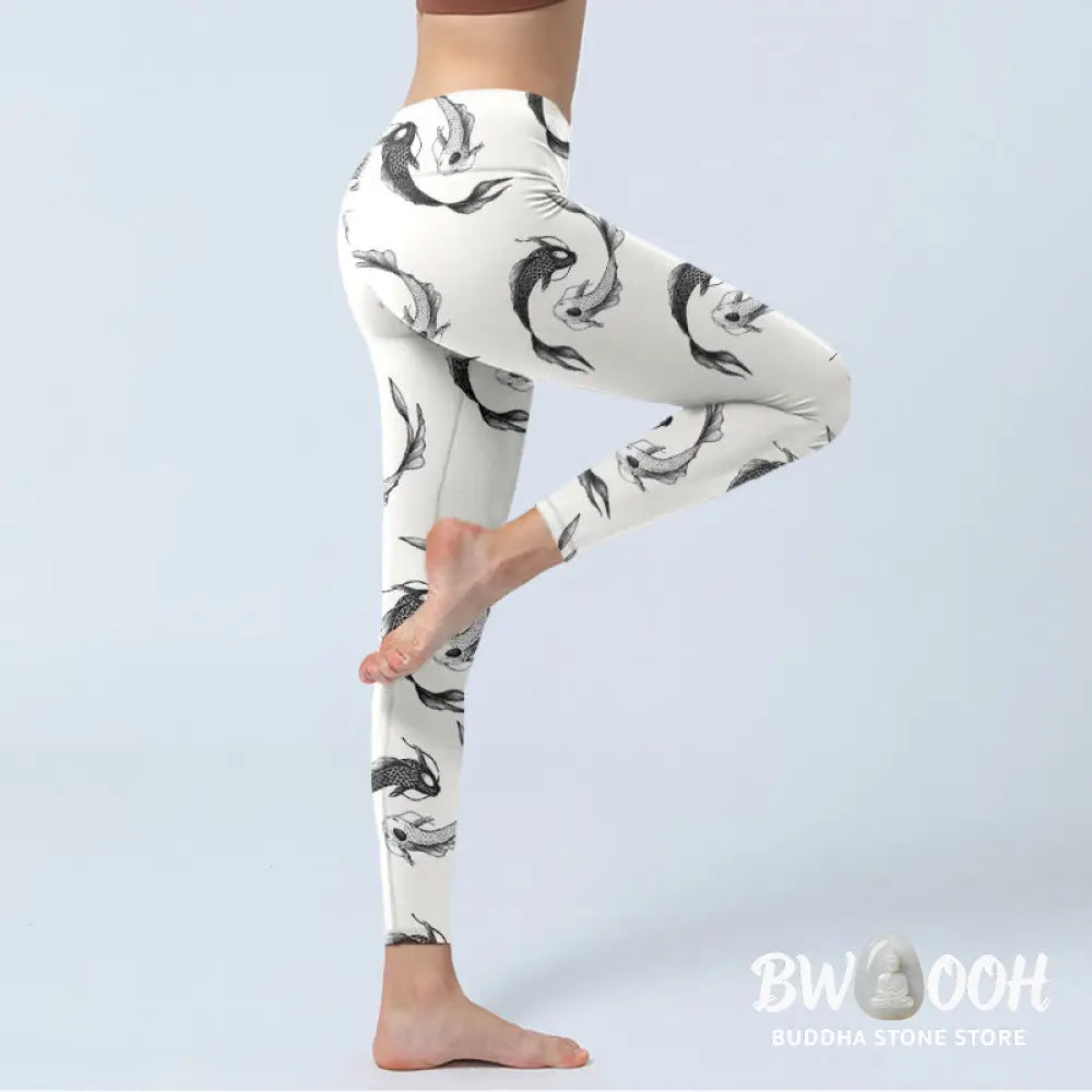BWOOOH koi fish print yoga leggings - YinYang Koi Fish Pattern Print Gym Leggi