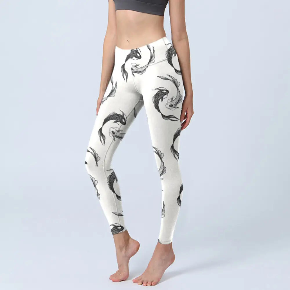 BWOOOH koi fish print yoga leggings - YinYang Koi Fish Pattern Print Gym Leggi