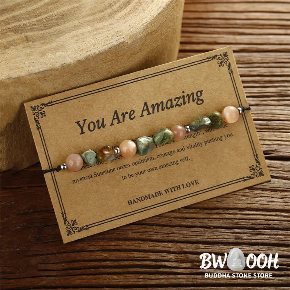 Buddha Stones You Are Amazing Rhyolite Sun Stone Positive Bracelet - BWOOOH - You Are Amazing(Wrist Circumference