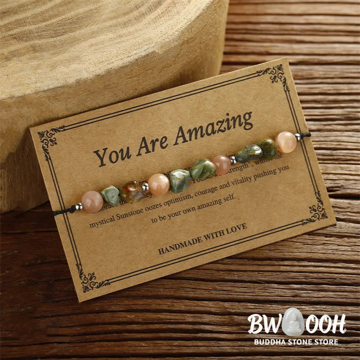 Buddha Stones You Are Amazing Rhyolite Sun Stone Positive Bracelet - BWOOOH - You Are Amazing(Wrist Circumference