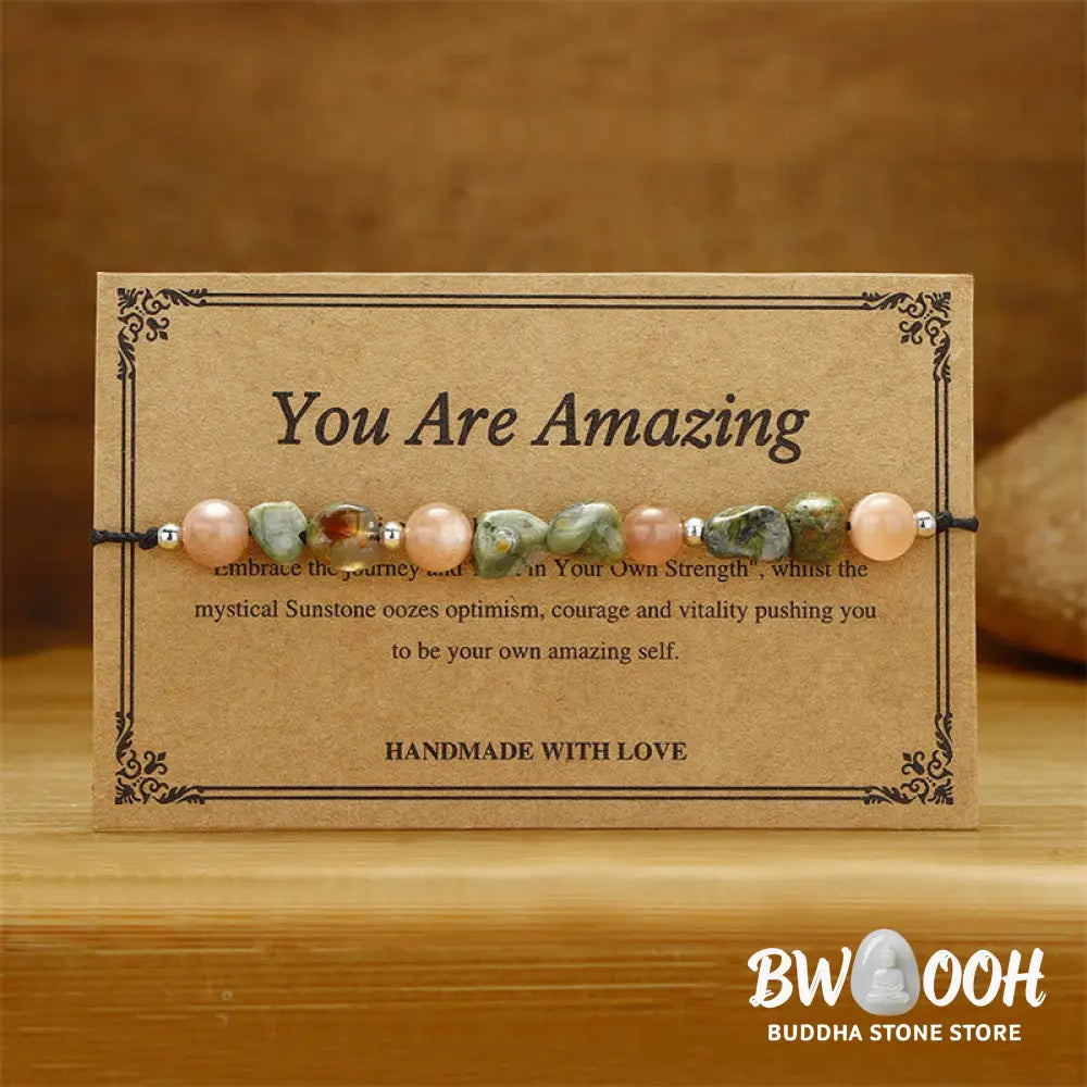 Buddha Stones You Are Amazing Rhyolite Sun Stone Positive Bracelet - BWOOOH - You Are Amazing(Wrist Circumference