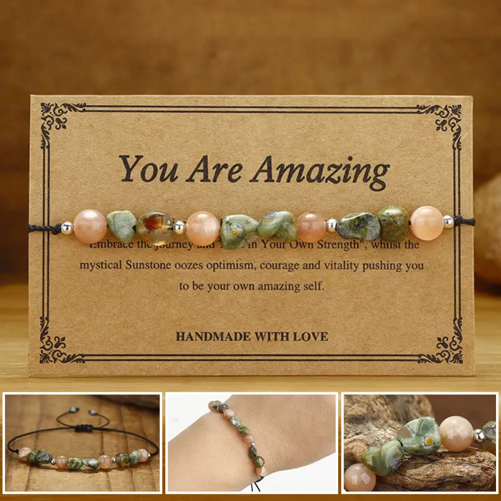 BWOOOH You Are Amazing Rhyolite Sun Stone Positive Bracelet — natural stone crystal healing bracelet for spiritual healing...