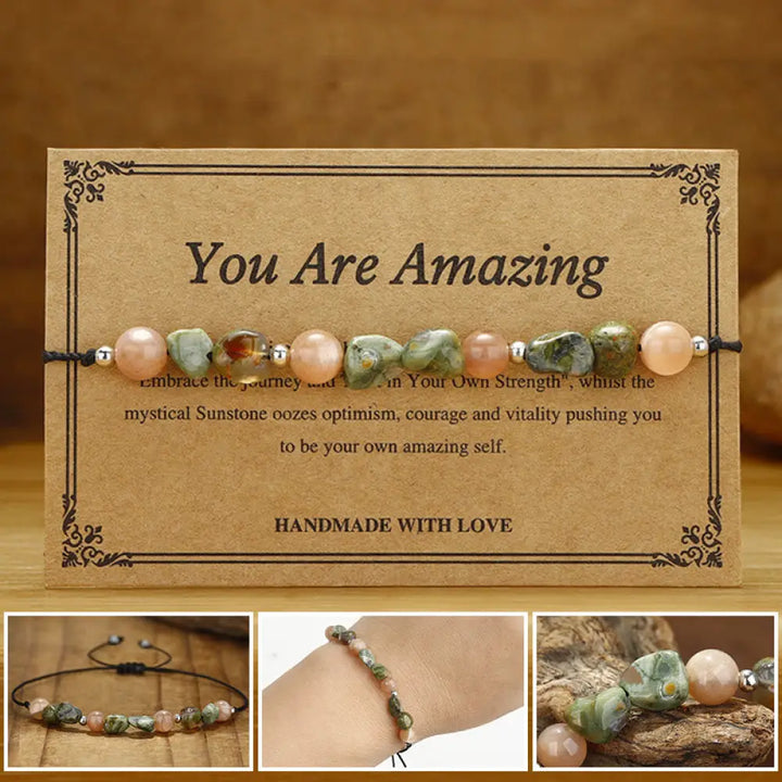 BWOOOH You Are Amazing Rhyolite Sun Stone Positive Bracelet — natural stone crystal healing bracelet for spiritual healing...