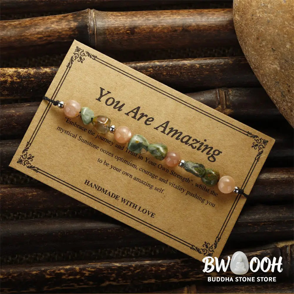 Buddha Stones You Are Amazing Rhyolite Sun Stone Positive Bracelet - BWOOOH - You Are Amazing(Wrist Circumference