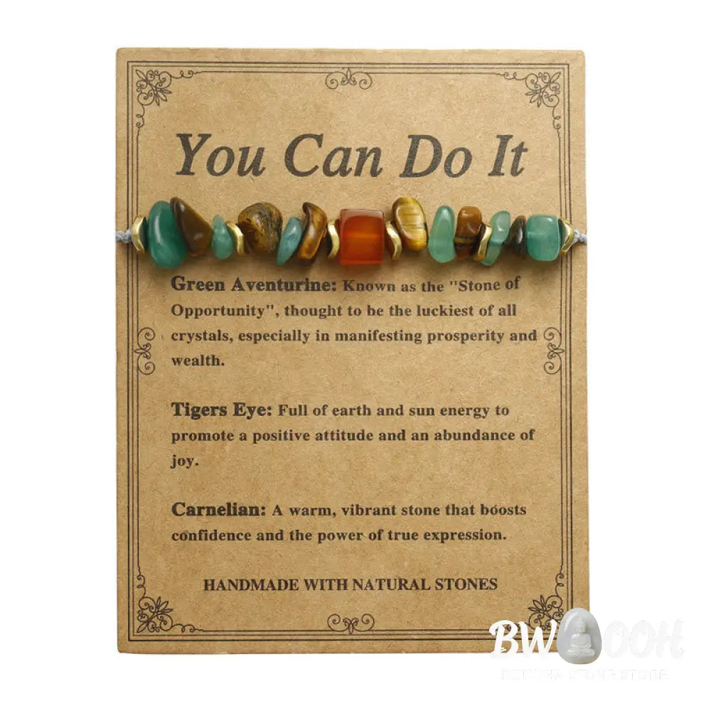 Buddha Stones You Can Do It Green Aventurine Tiger Eye Carnelian Luck Bracelet - BWOOOH - You Can Do It(Wrist