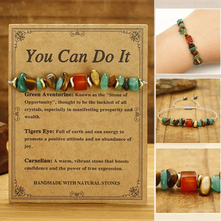 BWOOOH You Can Do It Green Aventurine Tiger Eye Carnelian Luck Bracelet — Green Aventurine crystal healing bracelet for sp...