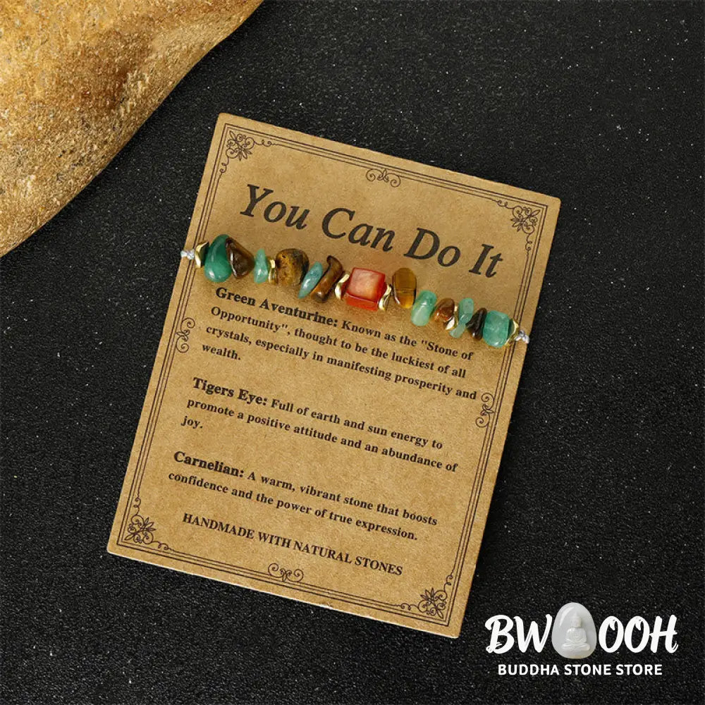 Buddha Stones You Can Do It Green Aventurine Tiger Eye Carnelian Luck Bracelet - BWOOOH - You Can Do It(Wrist