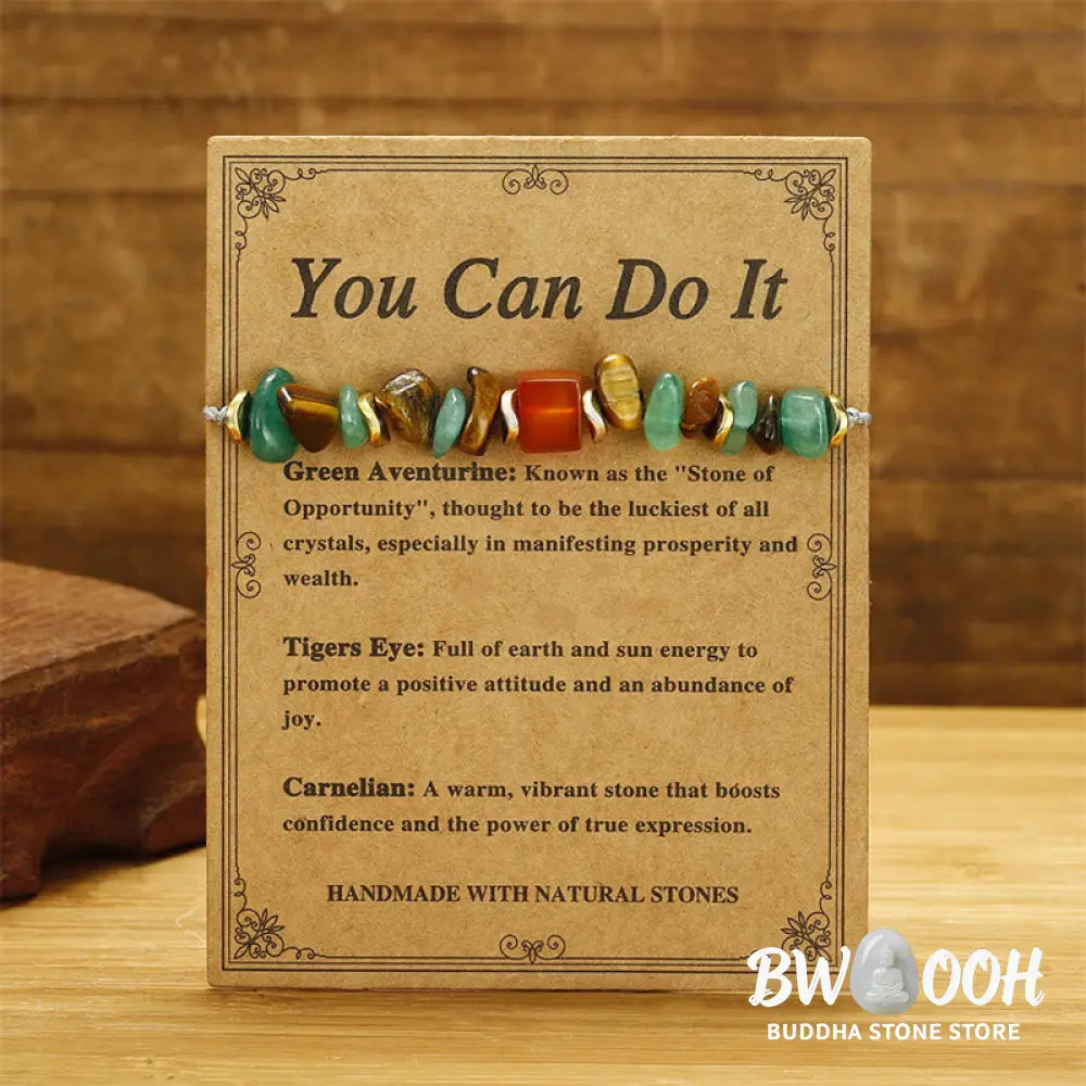 Buddha Stones You Can Do It Green Aventurine Tiger Eye Carnelian Luck Bracelet - BWOOOH - You Can Do It(Wrist