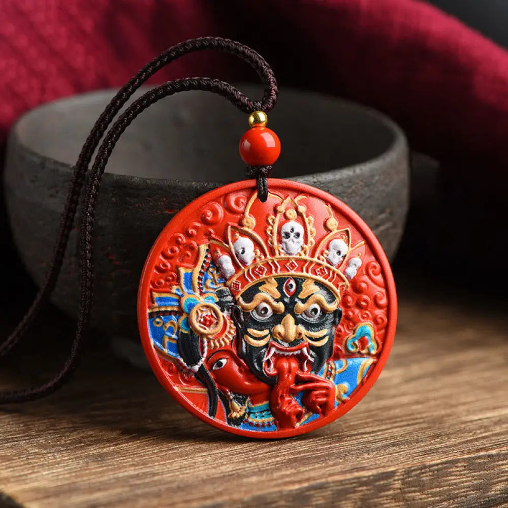 Buddha Stones Zakiram Goddess of Wealth Painted Cinnabar Blessing Necklace Pendant - BWOOOH - Large Zakiram 40*8mm