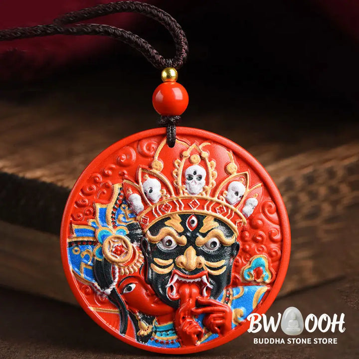 Buddha Stones Zakiram Goddess of Wealth Painted Cinnabar Blessing Necklace Pendant - BWOOOH - Necklaces &amp; Pendants