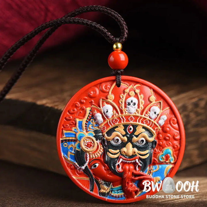 Buddha Stones Zakiram Goddess of Wealth Painted Cinnabar Blessing Necklace Pendant - BWOOOH - Necklaces &amp; Pendants