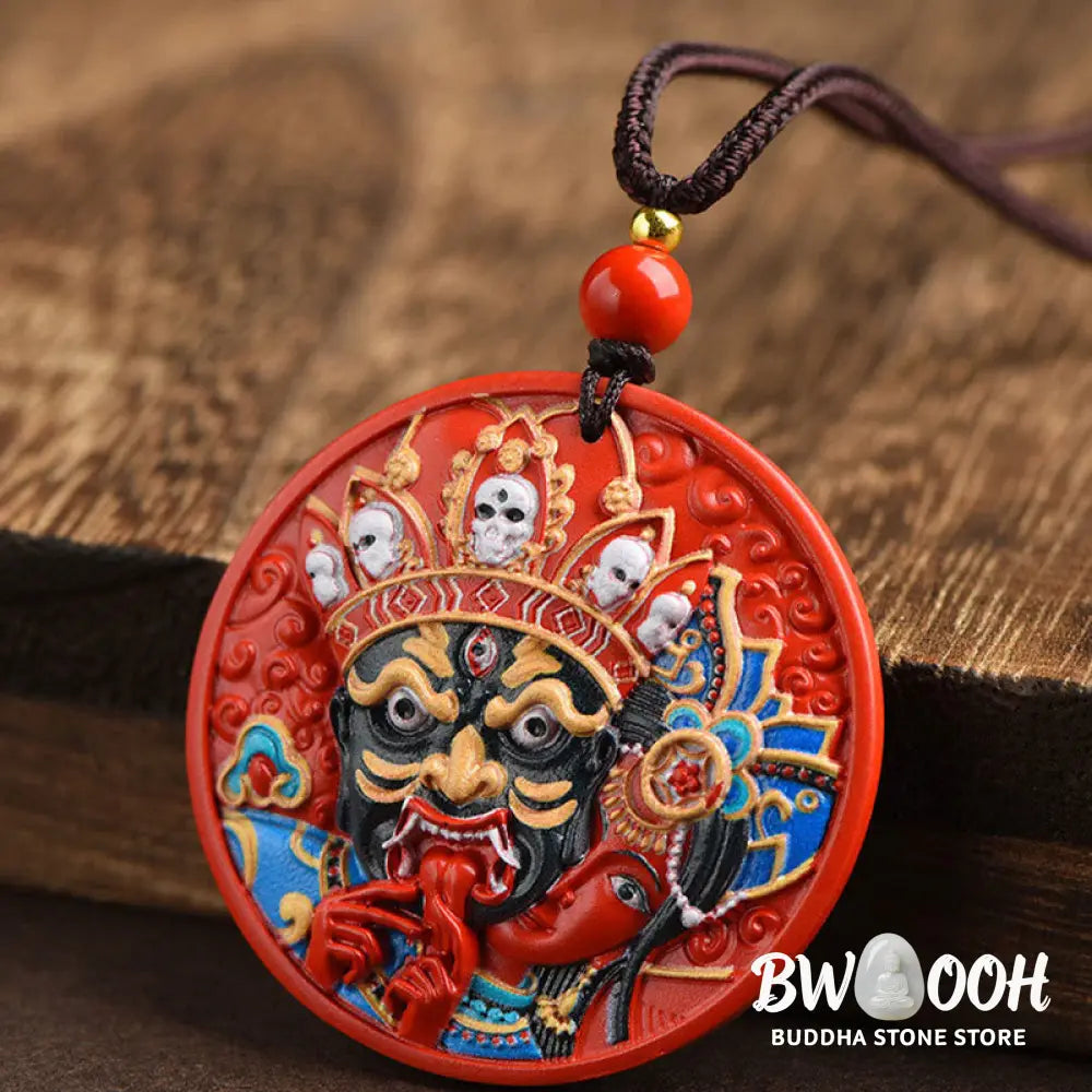 Buddha Stones Zakiram Goddess of Wealth Painted Cinnabar Blessing Necklace Pendant - BWOOOH - Necklaces &amp; Pendants