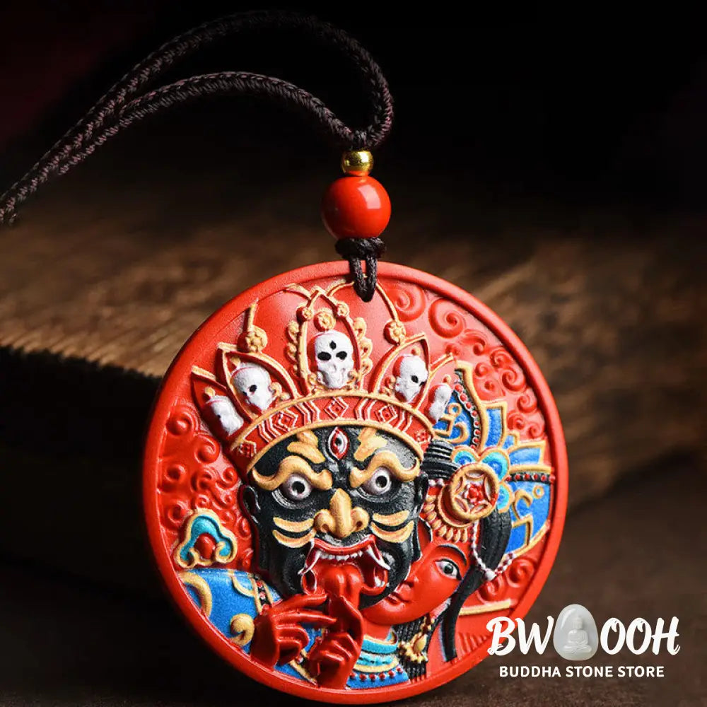 Buddha Stones Zakiram Goddess of Wealth Painted Cinnabar Blessing Necklace Pendant - BWOOOH - Necklaces &amp; Pendants