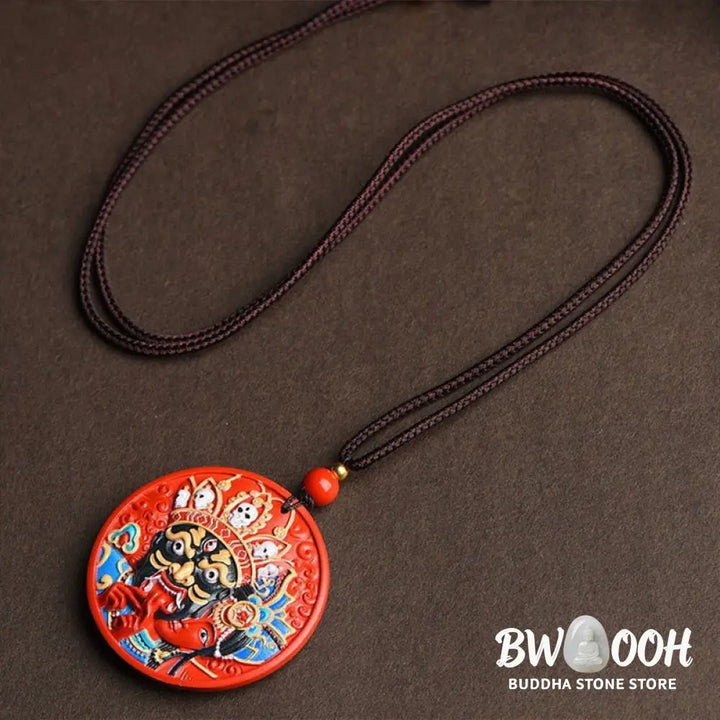 Buddha Stones Zakiram Goddess of Wealth Painted Cinnabar Blessing Necklace Pendant - BWOOOH - Necklaces &amp; Pendants